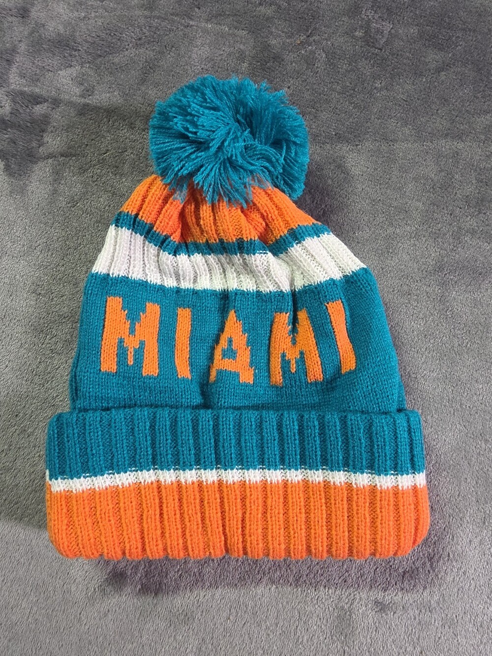 Miami Dolphins Hat Beanie Unisex Aqua Orange NFL Football Cuffed Knit
